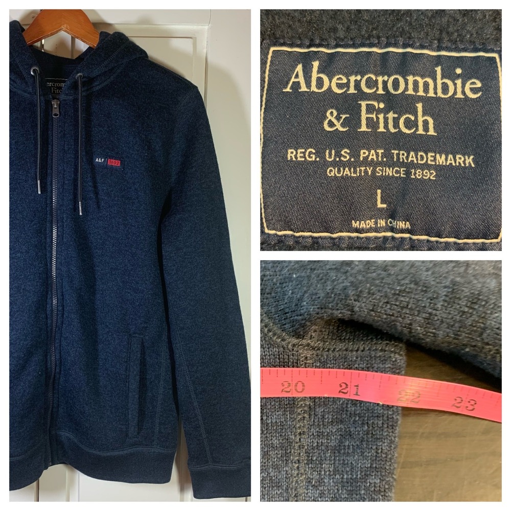 Abercrombie Fitch Men Full Zip Hoodie Navy Blue Heathered Size L Basic Cozy